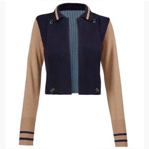 Cabi Navy and Tan Knit Cardigan